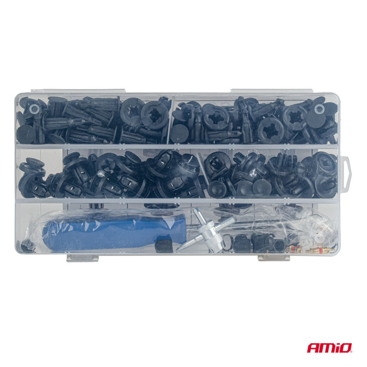 Piccolo set clip e perni auto con attrezzi